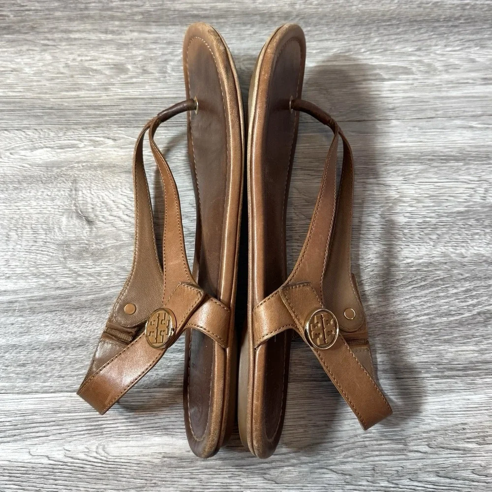 Tory Burch Brown Leather Minnie Travel Sandals Thongs Flats Womens Shoes 9 M